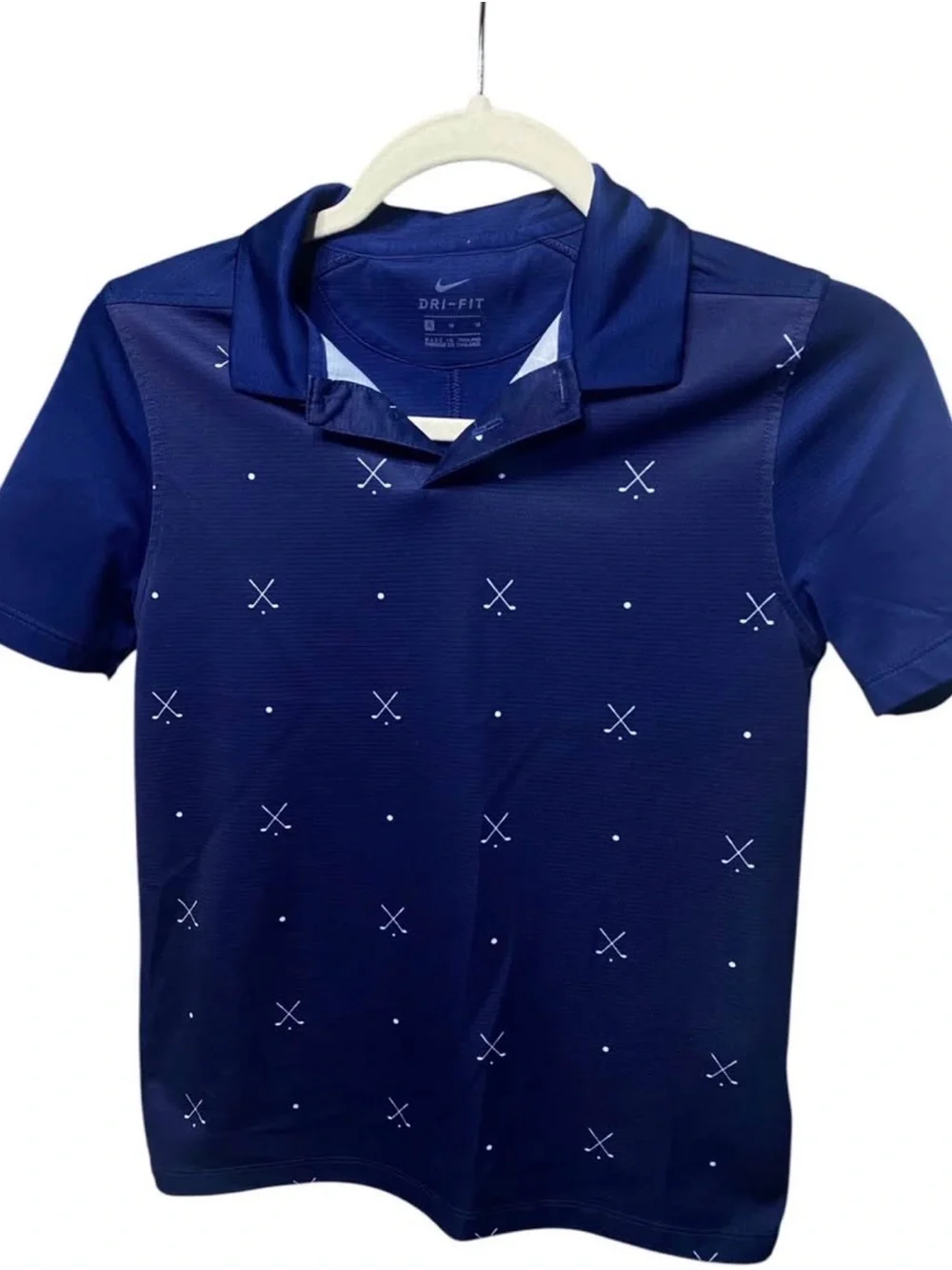 Nike Boys' Navy Polo with White Dotted & Cross Pattern
